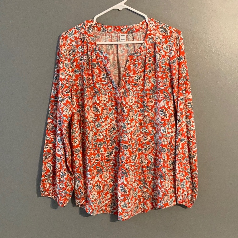 Old Navy Relaxed Popover Blouse in Coral Floral